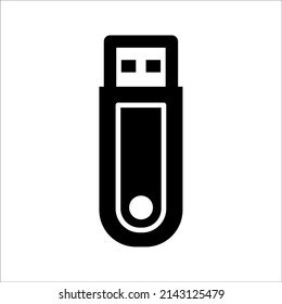 USB flash drive icon. Black icon isolated on white background. USB flash drive silhouette. Simple icon. Web site page and mobile app design vector element.