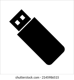 USB flash drive icon. Black icon isolated on white background. USB flash drive silhouette. Simple icon. Web site page and mobile app design vector element.