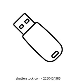 Usb flash drive icon. Black contour linear silhouette. Front side view. Editable strokes. Vector simple flat graphic illustration. Isolated object on a white background. Isolate.