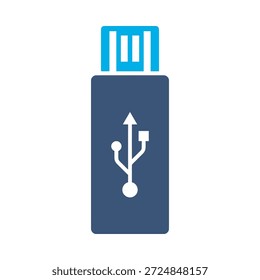 Icono de unidad flash USB diseño de Vector plano azul almacenamiento de datos símbolo de memoria stick tecnología dispositivo elemento gráfico signo