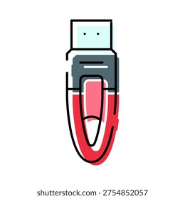 Usb flash drive icon with a bold outline and color accents, representing portable electronic data storage, modern technology, and convenient digital information transfer for various devices