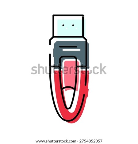 Usb flash drive icon with a bold outline and color accents, representing portable electronic data storage, modern technology, and convenient digital information transfer for various devices