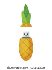USB-Flash-Laufwerk-Symbol. Cartoon Symbol für Ananas. Farbiger Memory-Stick einzeln auf weißem Hintergrund auf flachem Hintergrund