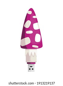 Icono de unidad flash USB. Símbolo de dibujo de la mosca agaric. Paquetes de memoria coloreados aislados sobre fondo blanco en estilo plano