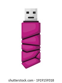USB flash drive icon. Cartoon symbol. Colored memory stick isolated on white background in flat style