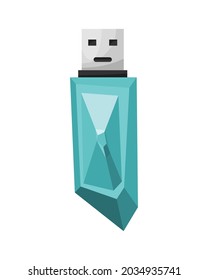 USB-Flash-Laufwerk-Symbol. Cartoon Symbol des Kristalls. Farbiger Memory-Stick einzeln auf weißem Hintergrund auf flachem Hintergrund