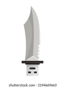 USB flash drive icon. Cartoon symbol of knife. Colored memory stick isolated on white background in flat style