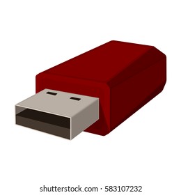 USB flash drive icon in cartoon style isolated on white background. Personal computer accessories symbol stock vector illustration.