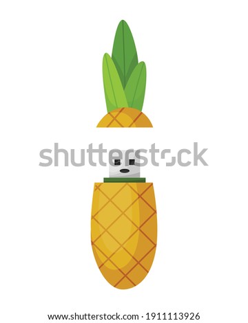 USB flash drive icon. Cartoon symbol of pineapple. Colored memory stick isolated on white background in flat style