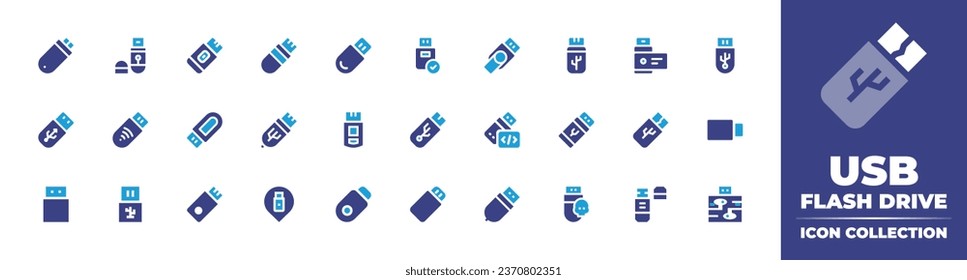 USB flash drive icon collection. Duotone color. Vector illustration. Containing usb flash drive, flash, usb, flash disk, pen drive, flashdrive.