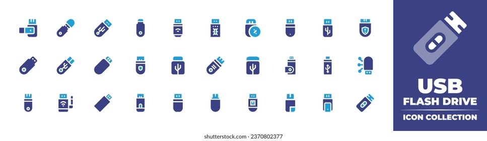 USB flash drive icon collection. Duotone color. Vector illustration. Containing usb, flashdisk, usb drive, usb modem, computer, animal, pen drive, pendrive, virus, data, flash disk, flashdrive, flash.