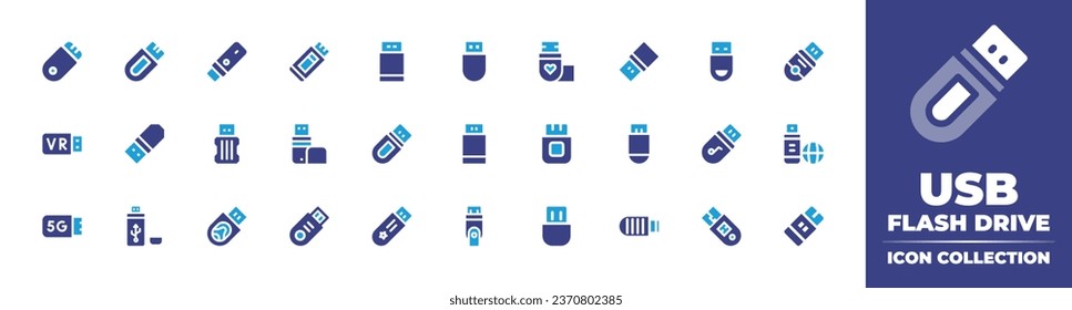 USB flash drive icon collection. Duotone color. Vector illustration. Containing flash disk, pen, flash drive, stick, drive, pendrive, bitcoin, flashdrive, flash.