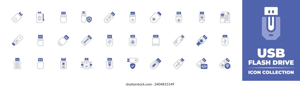 Colección de iconos de la unidad flash USB. Color de duotona. Ilustración vectorial y transparente. Que contiene usb, flashdisk, usb flash drive, flash, flash disk, pen, drive. 