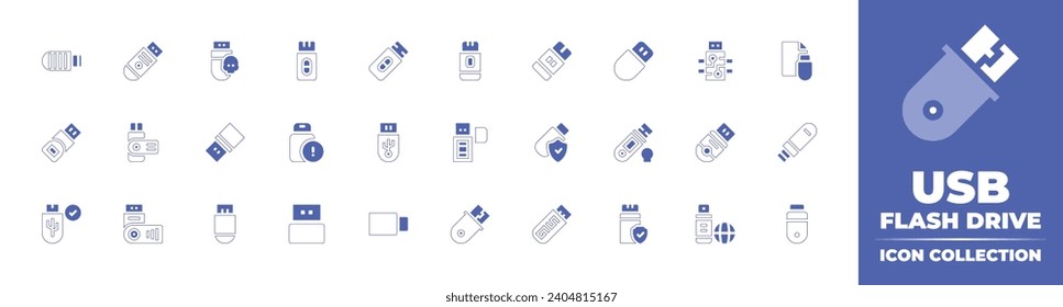 Colección de iconos de la unidad flash USB. Color de duotona. Ilustración vectorial y transparente. Con usb, flash, unidad flash usb, unidad de lápiz, conector usb, pulgar, disco flash.