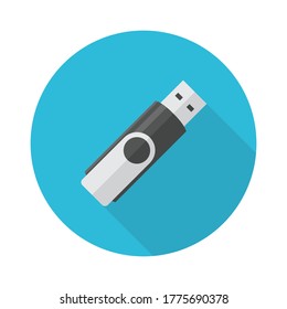 USB Flash drive icon. Flat style with long shadow icon. Vector illustration