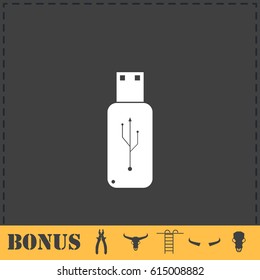 Usb flash drive icon flat. Simple vector symbol and bonus icon