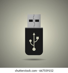 usb flash drive icon in flat style, black and white colors