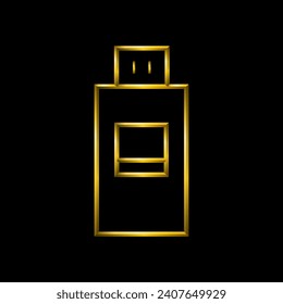 Usb flash drive icon, golden metallic thin 3d lines collection.