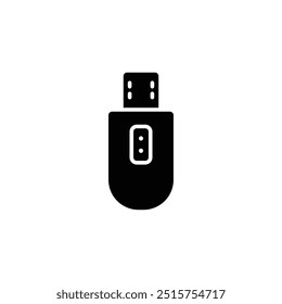 Ícone de unidade flash USB - Ilustração vetorial de alta qualidade de dispositivo portátil de armazenamento de dados, USB Stick preto e branco minimalista, tecnologia de transferência de arquivos digital, acessório de computador