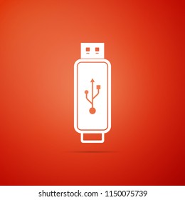 USB flash drive icon isolated on orange background. Flat design. Vector Illustration