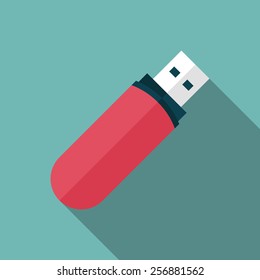 USB флэш-диск значок с длинной тенью. плоский стиль векторная иллюстрация