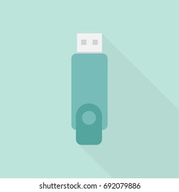 USB flash drive icon with long shadow. Flat design style. Modern icon in stylish colors. Web site page and mobile app design vector element.