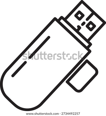 USB Flash Drive Icon, Minimalist Vector Illustration of Pen Drive for Data Storage, Hardware Portability, and Digital File Transfer Design.