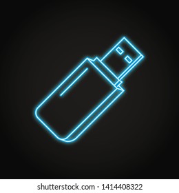 Usb flash drive icon in neon line style. Portable storage device symbol. Vector illustration.