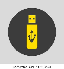 USB flash drive icon on gray background. Vector illustration
