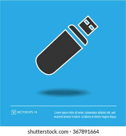 USB flash drive icon on blue background. USB flash drive symbol. Isolated black and white vector illustration EPS 10.