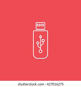 USB Flash Drive Icon On Red Background