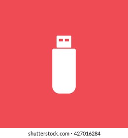 USB Flash Drive Icon On Red Background