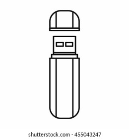 USB flash drive icon in outline style isolated vector illustration