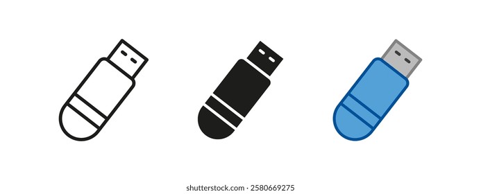 USB flash drive icon. Portable data storage vector illustration. Digital memory device symbol. Electronic transfer sign. Secure hardware connection concept. Tech gadget graphic.