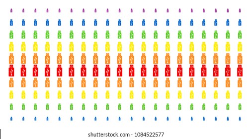 USB Flash Drive icon rainbow colored halftone pattern. Vector shapes arranged into halftone grid with vertical spectrum gradient. Designed for backgrounds, covers,