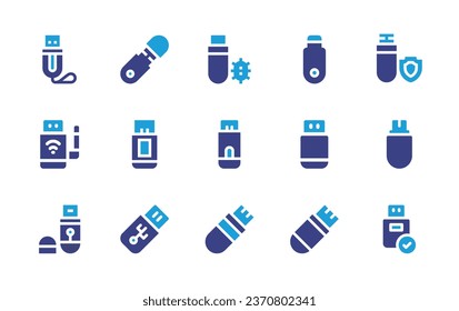 USB flash drive icon set. Duotone color. Vector illustration. Containing flash drive, usb, flash disk, usb drive, usb modem, computer, animal, pendrive. 