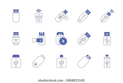 Juego de iconos de unidad flash USB. Color de duotona. Ilustración vectorial. Contiene unidad usb, pendrive, flashdisk, usb, wireless, pen, flash disk, flash, computer, usb flash drive.