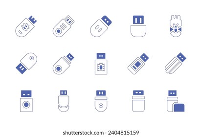 Juego de iconos de unidad flash USB. Color de duotona. Ilustración vectorial. Contiene unidad flash usb, unidad usb, usb, unidad de lápiz, disco flash.