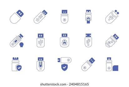 Juego de iconos de unidad flash USB. Color de duotona. Ilustración vectorial. Que contiene usb, unidad flash, unidad flash usb, flashdisk, unidad.