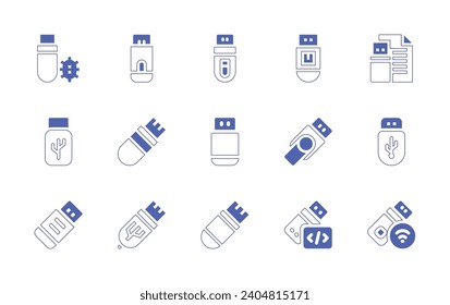 Juego de iconos de unidad flash USB. Color de duotona. Ilustración vectorial. Conteniendo unidad usb, unidad flash, usb, disco flash, computadora.