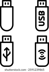 USB flash drive icon set. Portable USB illustration sign. Memory card storage symbol.