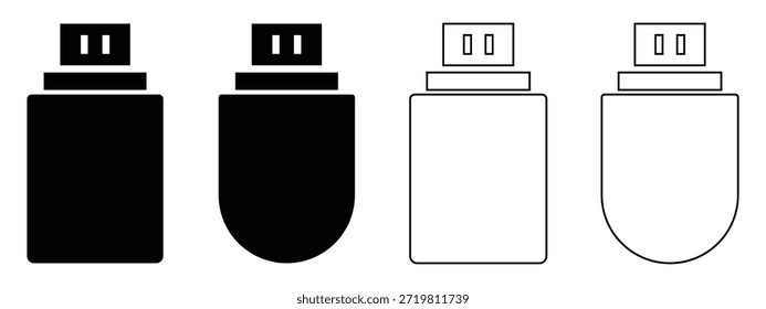 Conjunto de iconos de unidad flash USB: Ilustración vectorial, símbolo de disco flash, carga USB, App e iconos de Sitio web