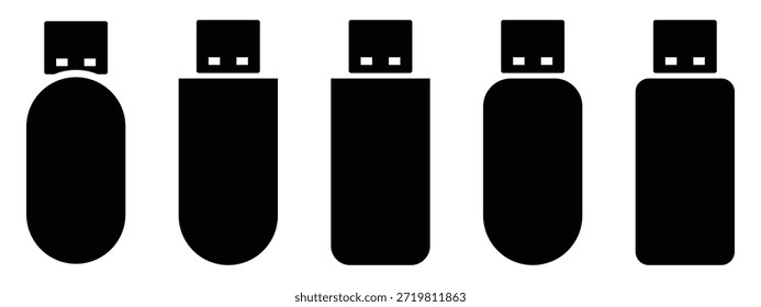 Conjunto de iconos de unidad flash USB: Ilustración vectorial, símbolo de disco flash, carga USB, App e iconos de Sitio web