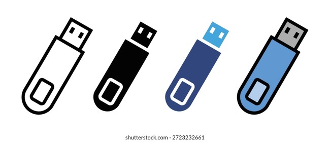 USB-Flash-Laufwerk-Symbolsatz für Datenspeicherung und Transfer UI-Vektor