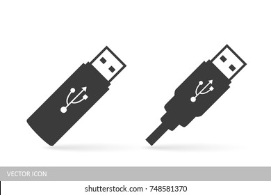 usb flash drive icon. set vector icons on white background
