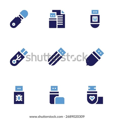 USB flash drive icon set. Bold style. Duotone colors. usb drive, flash drive, usb, pen drive, pendrive.