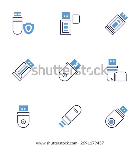 USB flash drive icon set. Bold line style. Duotone colors. Editable stroke. usb drive, flash drive, usb, pen drive, flash disk, pendrive.