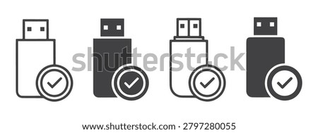 USB Flash Drive Icon Set with Check Mark Approved Storage Device Vector Collection