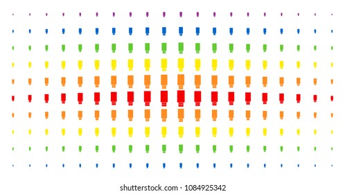 USB flash drive icon spectrum halftone pattern. Vector usb flash drive objects are organized into halftone grid with vertical rainbow colors gradient. Constructed for backgrounds, covers,