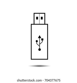 USB flash drive icon with symbol and shadow, vector isolated on white background. Connectors and sockets for PC and mobile devices.